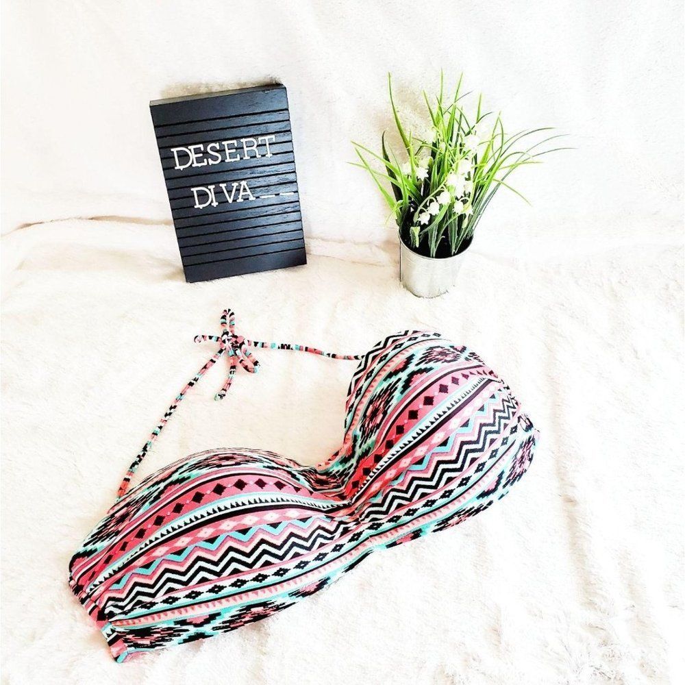 OP Padded Push Up Halter Geometric Print Plus Size  Bikini Top XL